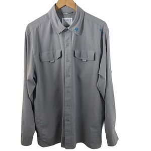 Gillz Grey Button Down Casual Mens Fisherman Shirt Vented Sz L
